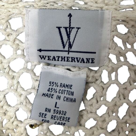 Weathervane VTG 80s Fair Isle Tunic Sweater Womens L Cream Tan Heart Crochet NEW - Picture 2 of 5